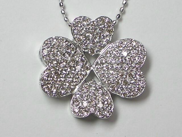 K18WG ホワイトゴールドダイヤモンド クローバー ペンダント