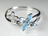K18WG ホワイトゴールドダイヤモンド/ブルートパーズ/アクアマリンフラワー リング 【誕生石11月】
