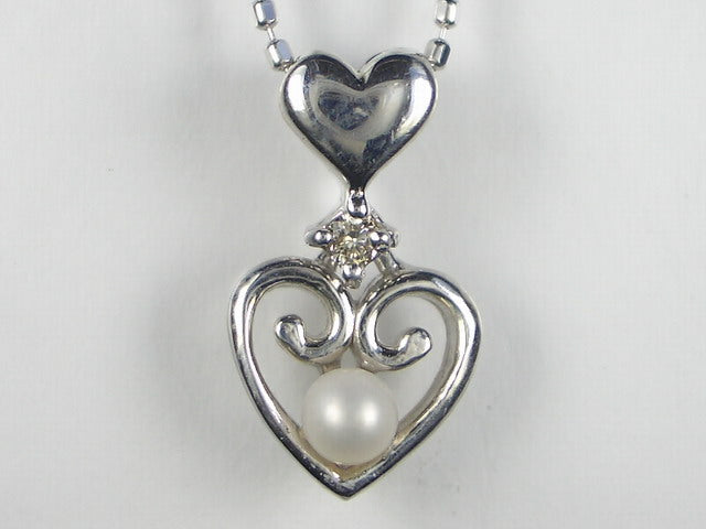 K18WG淡水パール/ダイヤハート ペンダント ネックレス 【誕生石6月  