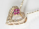 K18PG ピンクゴールドダイヤモンド/ルビーハート ペンダント ネックレス