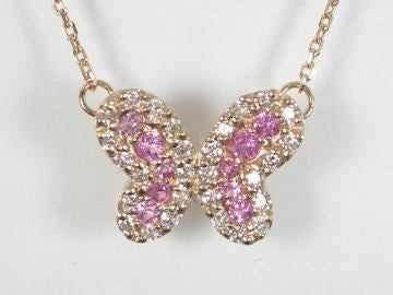 バタフライ　ピンクサファイア　ネックレス　K18PG K18PG ピンクゴールドピンクサファイア／ダイヤバタフライ ペンダント