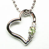 天然 ダイヤ×ペリドットオープンハート ネックレス 【誕生石 8月】