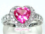 2.1CT Lab ピンクサファイア - 8mm ラブリーハート&リボンのリング 【誕生石9月】【即納】