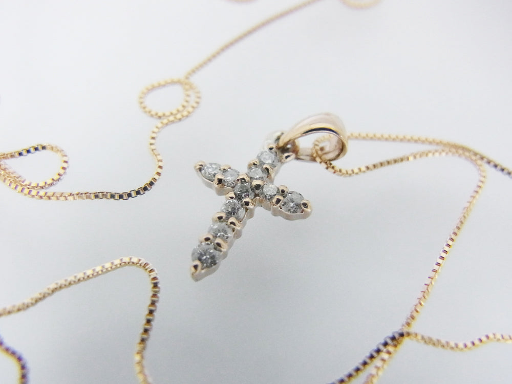 シンプルクロス K10PG ダイヤモンド ペンダントネックレス – オール