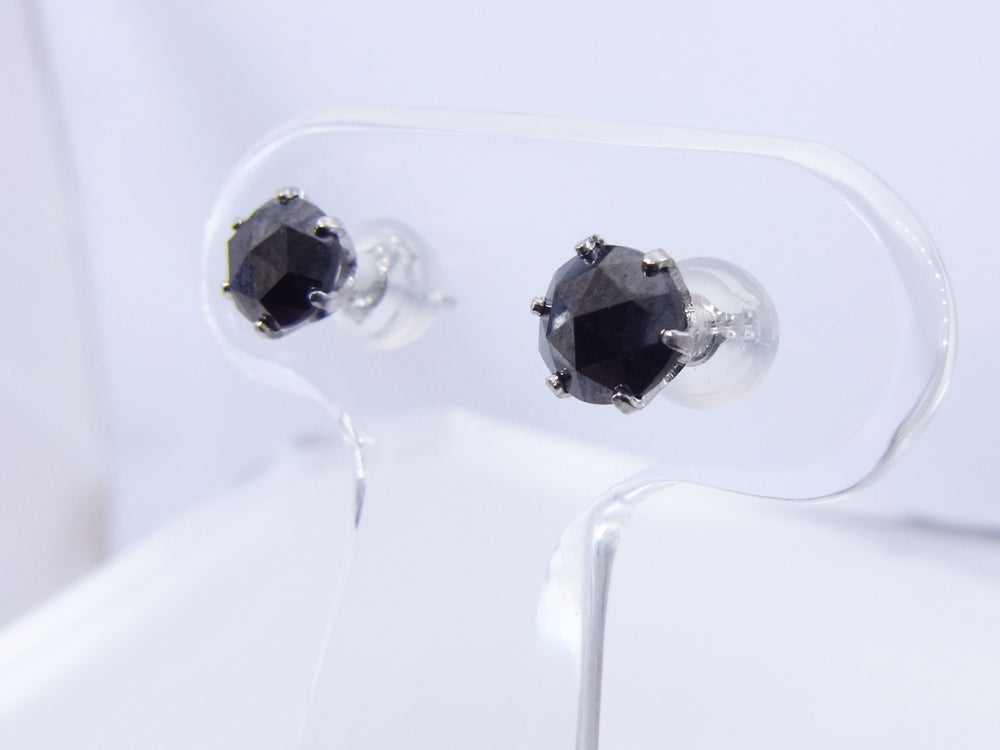 プラチナ 1.0ct天然ブラックダイヤモンドピアス ローズカット – オール