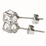 ステンレス4mmスワロフスキー・キューブ型スタッドピアス シルバー【即納】