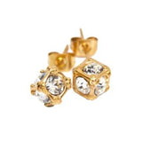 ステンレス4mmスワロフスキー・キューブ型スタッドピアス イエローゴールド【即納】