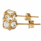 ステンレス4mmスワロフスキー・キューブ型スタッドピアス イエローゴールド【即納】