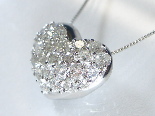 ハートモチーフ K18 ホワイトゴールド ダイヤモンド ペンダント ネックレス