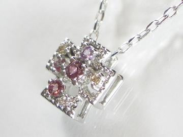 K10WG ホワイトゴールドマルチ/ダイヤクロス ペンダント ネックレス