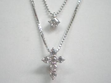 SV シルバー キュービックジルコニアクロス ペンダント ネックレス