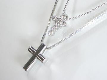 SV シルバー キュービックジルコニアクロス ペンダント ネックレス