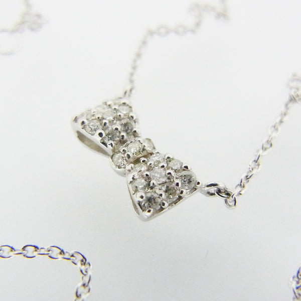 1100b【煌めくリボン】ネックレス CZダイヤ リボン 小ぶり K18PG アクセサリー