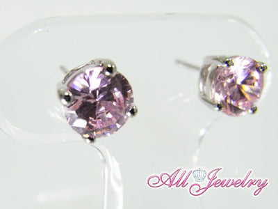 ピンクCZ(キュービック・ジルコニア)・6mm一粒 ピアス （CZ Pink