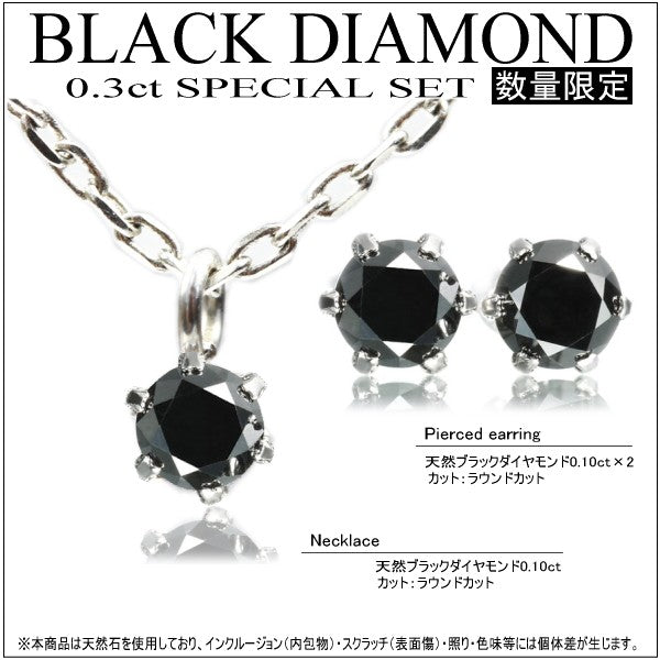 【ジュエリーケース付】天然ブラックダイヤ2点（ネックレス＆ピアス）セット！計0.3ct